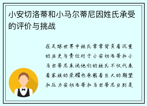 小安切洛蒂和小马尔蒂尼因姓氏承受的评价与挑战 小安切洛蒂和小马尔蒂尼因姓氏承受的评价与挑战